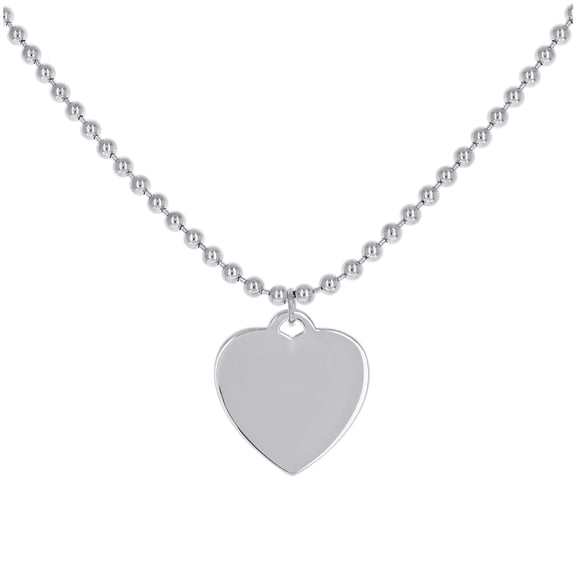 Sterling Silver Rhodium Plated Womens Heart Charm Beaded Necklace Size 20 Inches