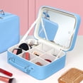 thumbnail image 3 of Teqhome Travel Makeup Bag with LED Lighted Mirror 3 Color Adjustable Brightness Waterproof Cosmetic Train Organizer Case with DIY Dividers 10X Magnifying Mirror Gift for Women Blue, 3 of 12