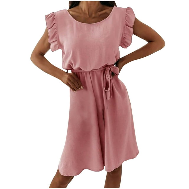 EQWLJWE Robes d'Été pour Femmes 2023 Mode Femme Été Décontractée Manches à Volants Col en V Robe Imprimée Robe Courte Robes Maxi pour Femmes 2023