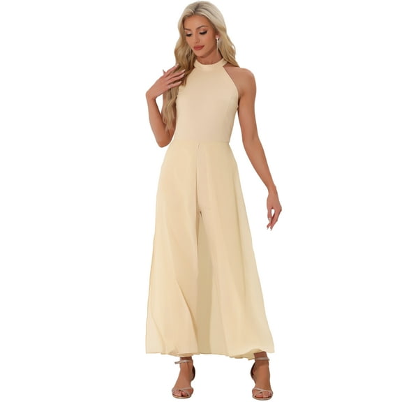 DARING DIVA Women's Sleeveless Chiffon Wide Leg Jumpsuit M Apricot