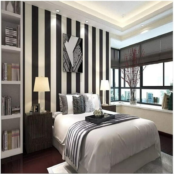 Modern Minimalist Vertical Striped PVC Wallpaper Black&White Color 0.53m*10m=5.3m2