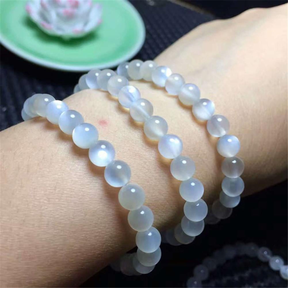 8 mm Round Crystal Moonstone Natural Stone Stretched Beaded Bracelet