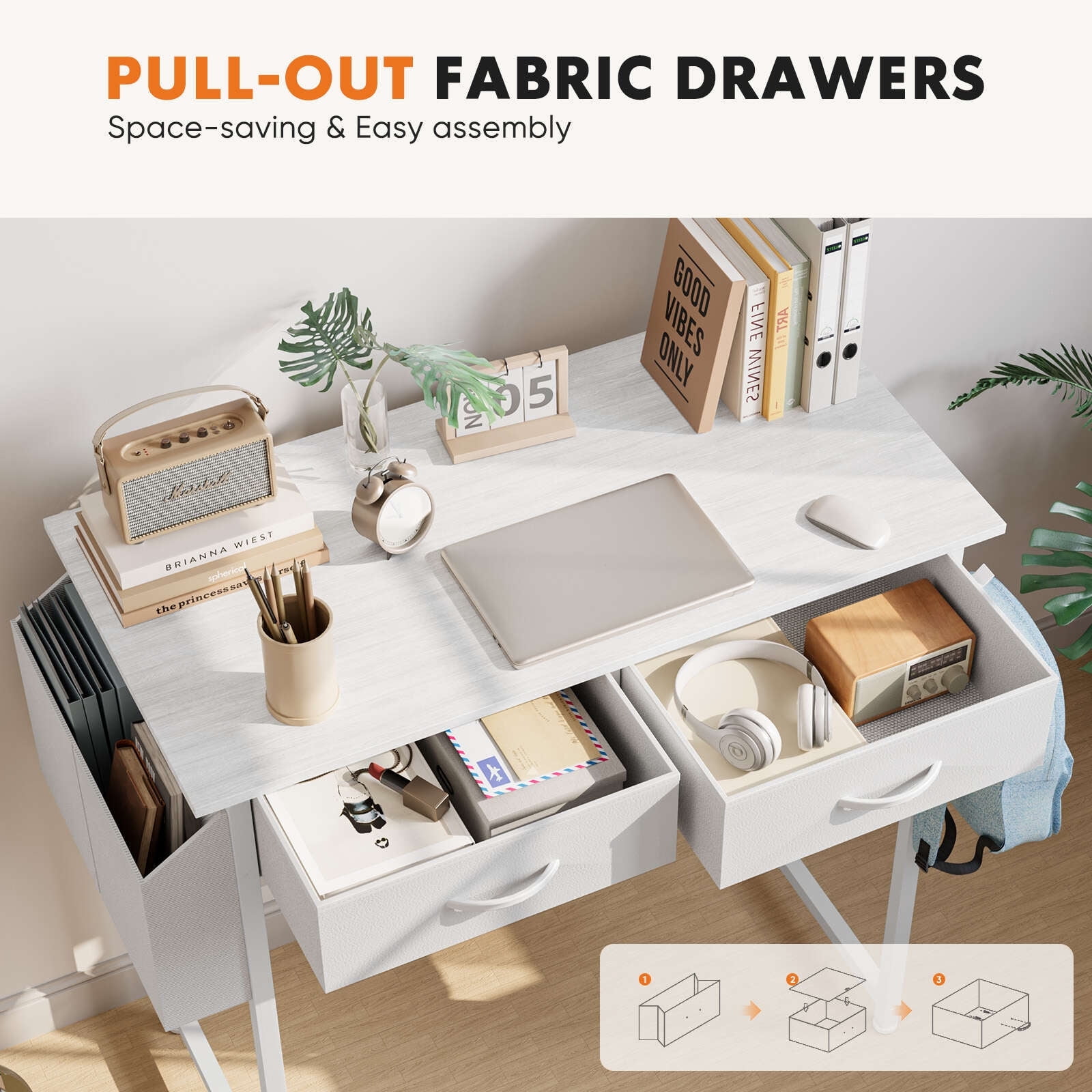 MCQ 48 Inch Desk with 2 Drawers Bedroom Kids Student Vanity Home Office Computer PC Table,White
