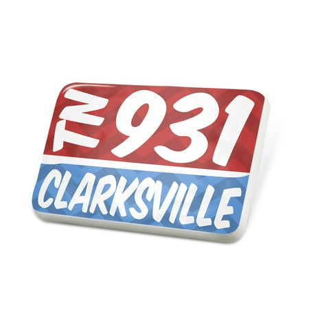 Porcelein Pin 931 Clarksville, TN red/blue Lapel Badge –
