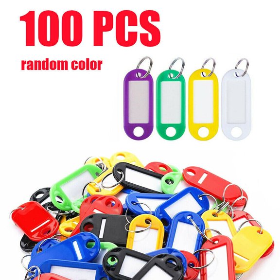 25-200 Plastic Key Tags Metal Ring Luggage Card Name Label Keychain Split Rings