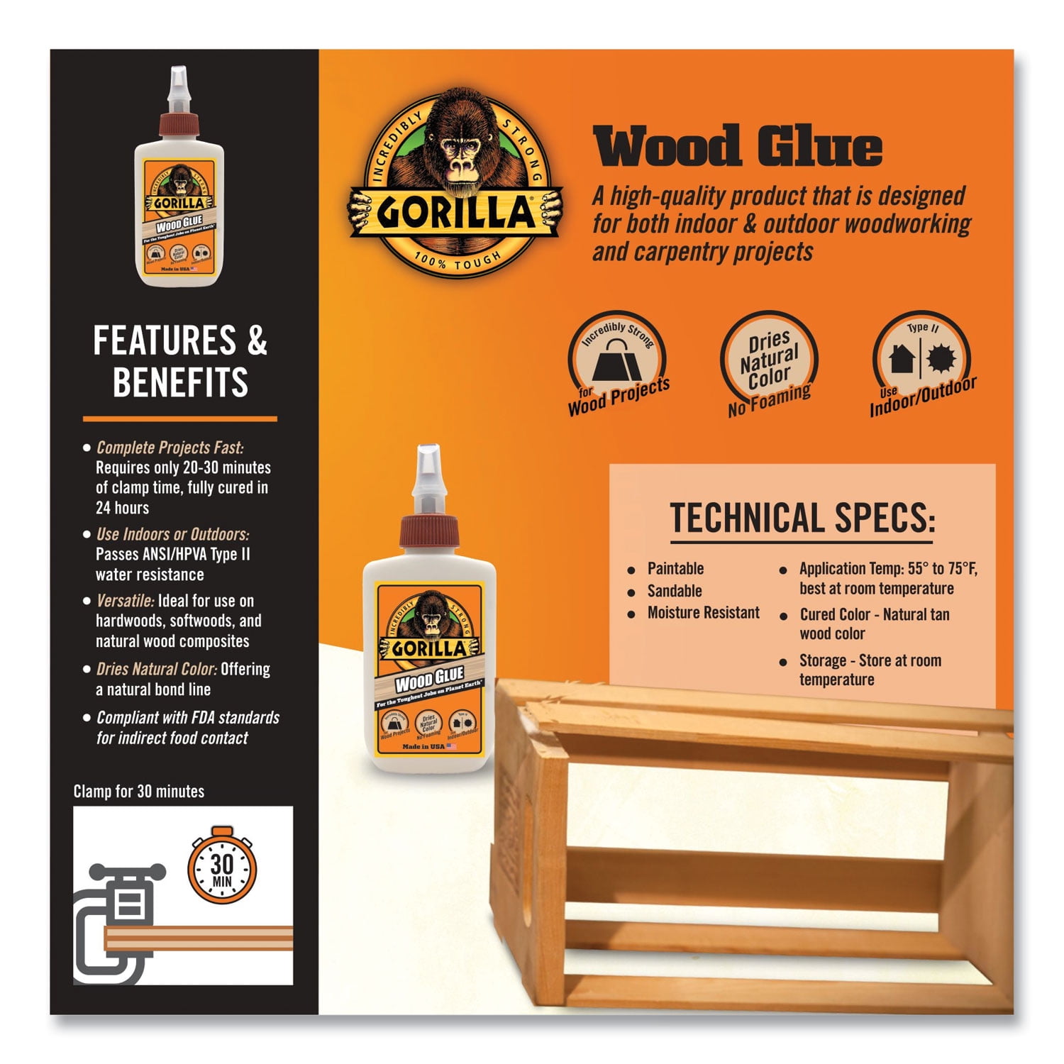 Wood Glue, 4 oz, Dries Light Tan | Bundle of 5 Each