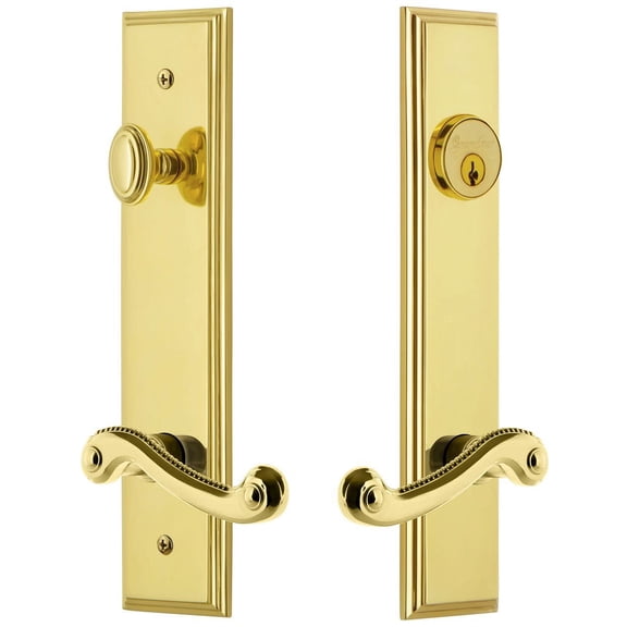 Grandeur 841403 Carre Solid Brass Tall Plate Single Cylinder Keyed Entry Set - Brass