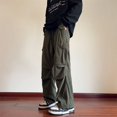 thumbnail image 2 of Pantalones cargo de pana nuevos de 2024 para hombre, pantalones holgados de pierna ancha estilo vintage Y2K, pantalones casuales rectos de calle verde, pantalones para hombre, 2 of 5