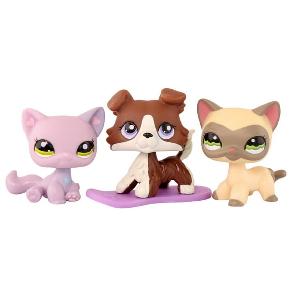 3PCS Mini Pet Toys,Collie  Shorthair Siamese Cat #1116 Sitting Cat #1994 with Accessories,Bobble Head Mini Figure Toys