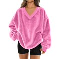 thumbnail image 4 of WULMLEO Women V Neck Fuzzy Fleece Pullover Sweatshirt - Oversized Long Sleeve with Pockets Cozy Fall Winter Casual Wear Hot Pink 3XL, 4 of 4
