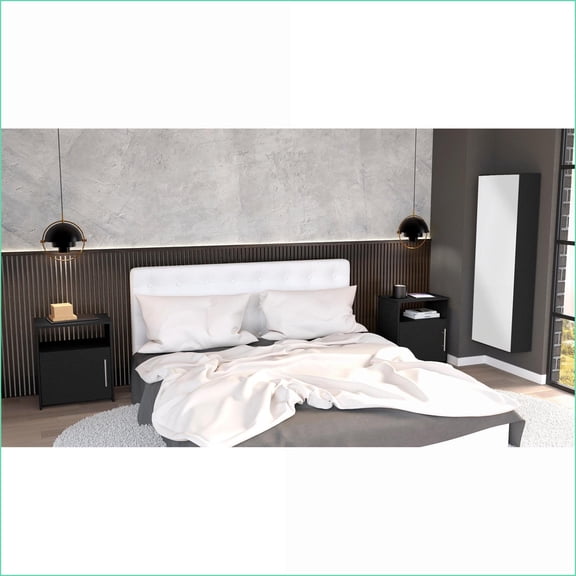 3-Piece Bedroom Set for Organization: Shoe Rack & 2 Nightstands, Black | Particle Board | Black