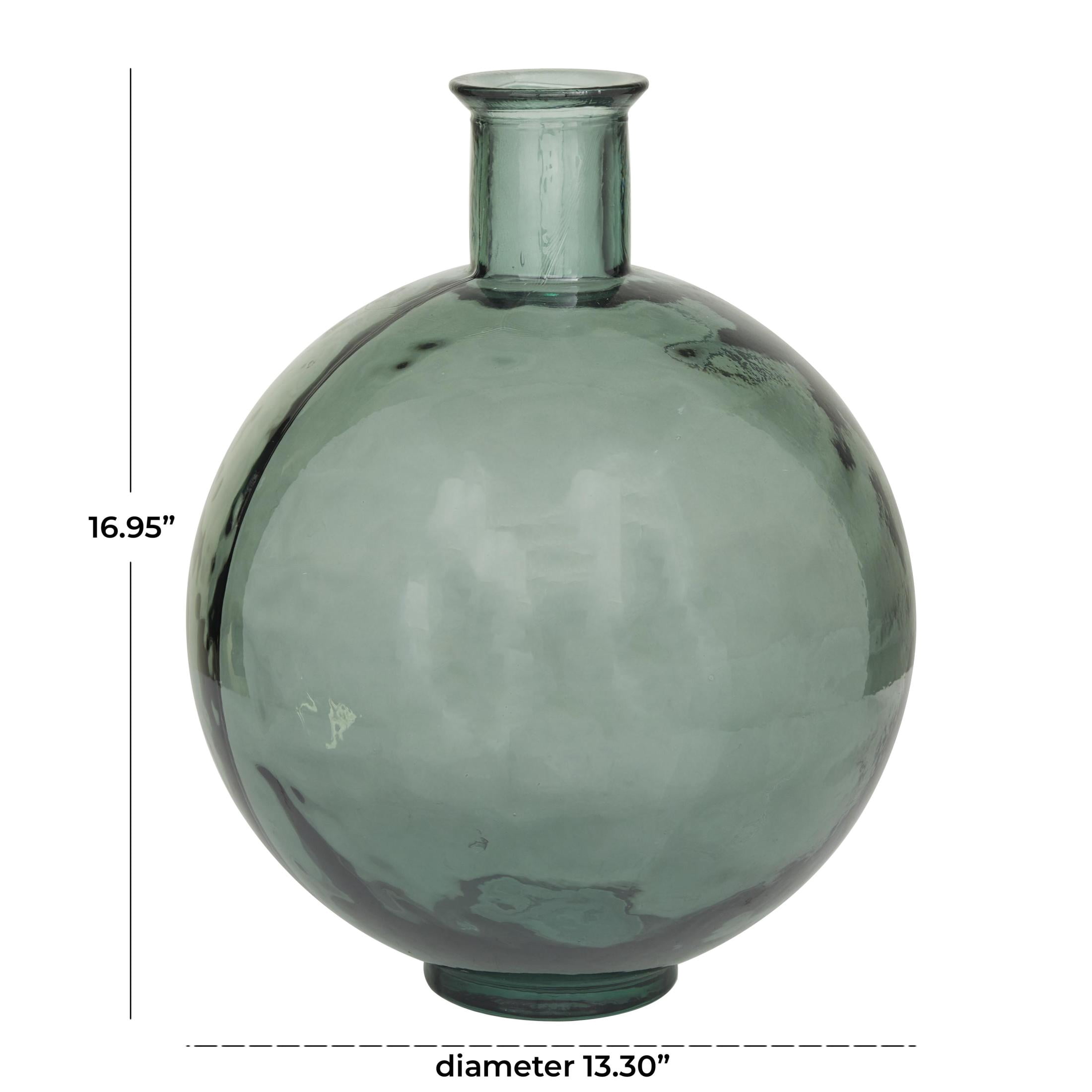 DecMode 17" Handmade Spanish Bottle Neck Green Recycled Glass Vase