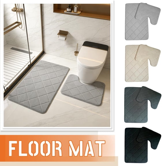 2 Pack 20" X 32" & 16" X 20" Beige Embossed Coral Velvet Bath Mats, Non-Slip Absorbent Bathroom Rugs, Soft Quick-Drying Floor Mats for Shower, Toilet Area, Bathroom Decor for Family Home Use
