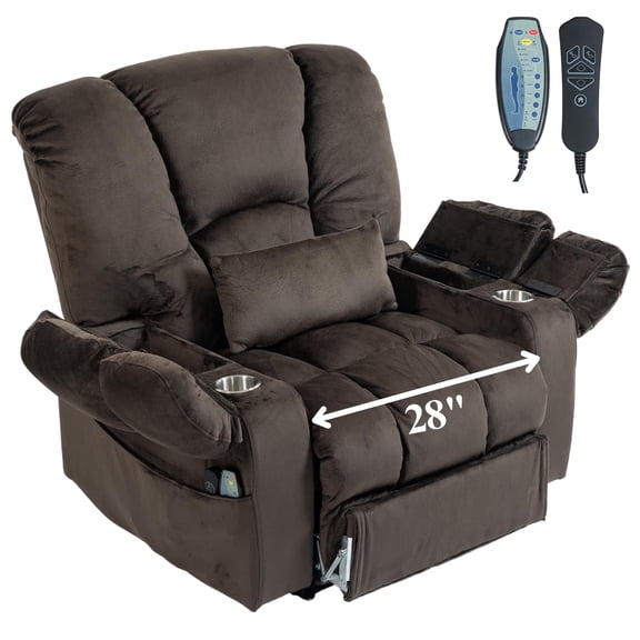 Big Man 500 lbs Power Lift Recliner for Big & Tall Elderly Adults 28 Inch Wide Seat, Lay Flat Recliner Lift Chair with Extended Footrest, Heat Massage, USB-C Charging, Arm Storage & Cup Holders