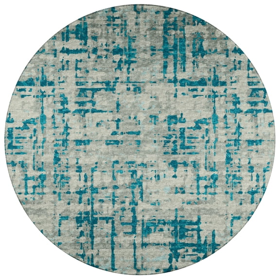 Bravado Indoor/Outdoor Blue Abstract Camo 8' Round Non-Skid Area Rug