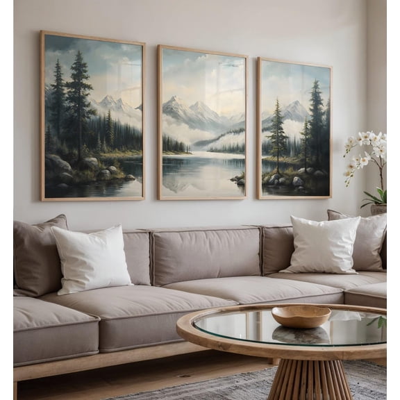 Mountain Lake Landscape Forest Nature Triptych Set 3 Unframed Paper Print 8x12