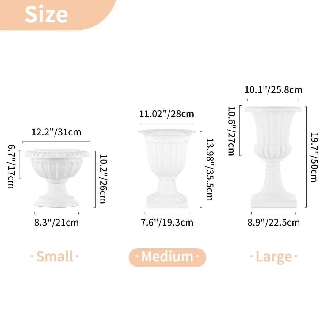 Nuptio 10.2 Inch Plastic Garden Planter Urns for Outdoor Plants with Pedestal, Front Porch Planters Set of 2