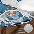 thumbnail image 3 of Blue Gnomes Christmas Round Tablecloth, Fitted Table Cover with Elastic for 45"-54" Round Tables, Xmas Ball Snowflake Gifts Botanical Wooden Table Cloth Outdoor Dinning Party Waterproof Tablecloths, 3 of 7