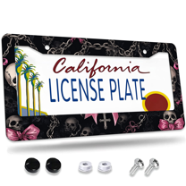 1 Pcs Skulls Chains License Plate Frame, License Plate Cover for Car Decorative Parts, Aluminum License Plate Bracket Holder Rust-Proof Weather-Proof for US Standard Car