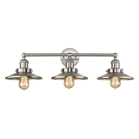 Elk Home English Pub 3-Light Satin Nickel 28-Inch Wide Vanity Light with Brushed Nickel Metal Shade