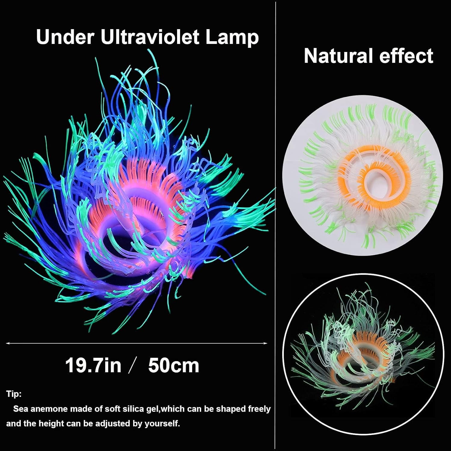 4 Pack Silicone Glowing Fish Tank Decorations Plants,Aquarium Fish Tank Glow Ornaments,Artificial Sea Anemone Coral Decor with Glowing Effect for Glow Fish Aquarium