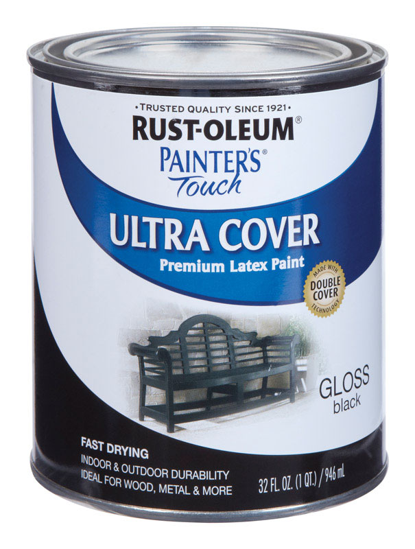RustOleum Paint Latex Indoor / Outdoor Gloss Black Qt Pack of 2
