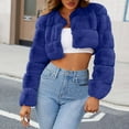 thumbnail image 4 of BiZtdJrK Faux Fur Coats for Women Laple Neck Cropped Winter Warm Outwear Long Sleeve Open Front Casual Teddy Jacket Blue XXL, 4 of 7
