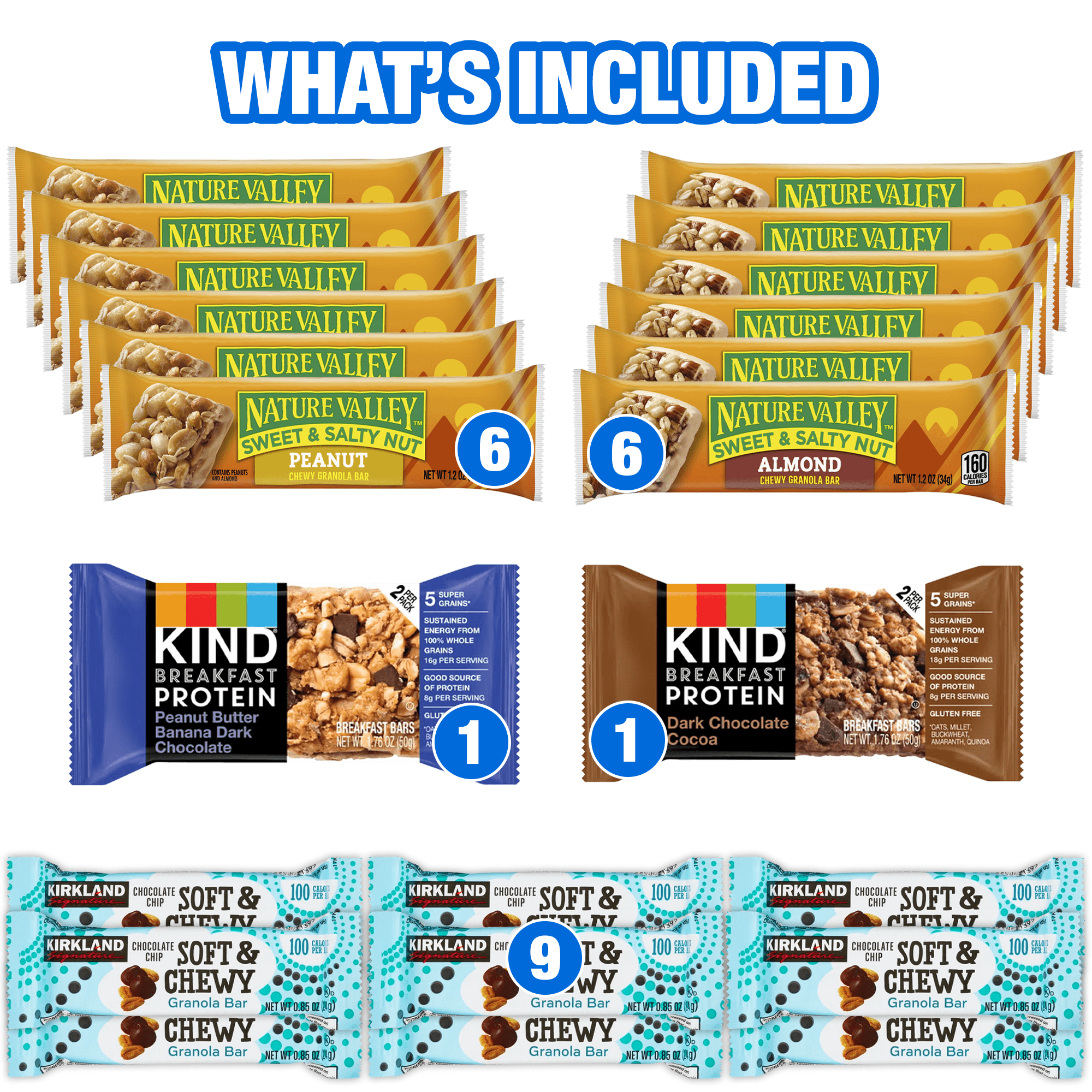 Granola Bars Bulk Variety Pack – 65 Count Healthy Granola Bars Variety Snack Box – Office Snacks & Healthy Breakfast Bars for Adults and Kids – Grab and Go Assorted Flavors