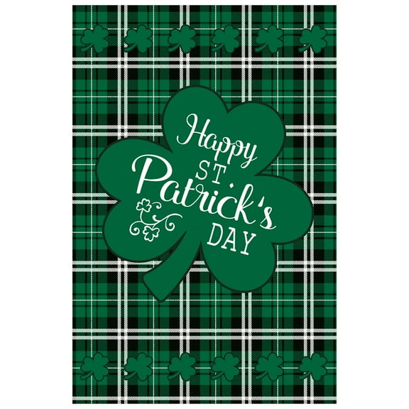 Happy St. Patrick's Day Plaid Outdoor Garden Flag 12.5" x 18"