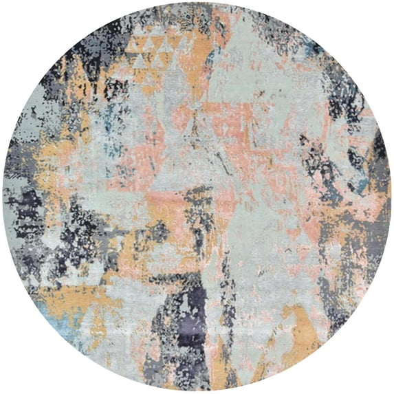 Ahgly Company Indoor Round Mid-Century Modern Rose Purple Oriental Area Rugs, 4' Round