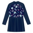 thumbnail image 3 of Alvivi Big Girls Floral Long Sleeve Zip Back Swimdress Beach Sun Cover Up Shirts Swimsuits Navy Blue 12, 3 of 5