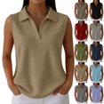 thumbnail image 2 of Waffle Tank Tops for Women Sleeveless Polo Shirts V Neck Collared Golf Shirts Office Business Casual Summer Vest Tops,Khaki,XXL, 2 of 5