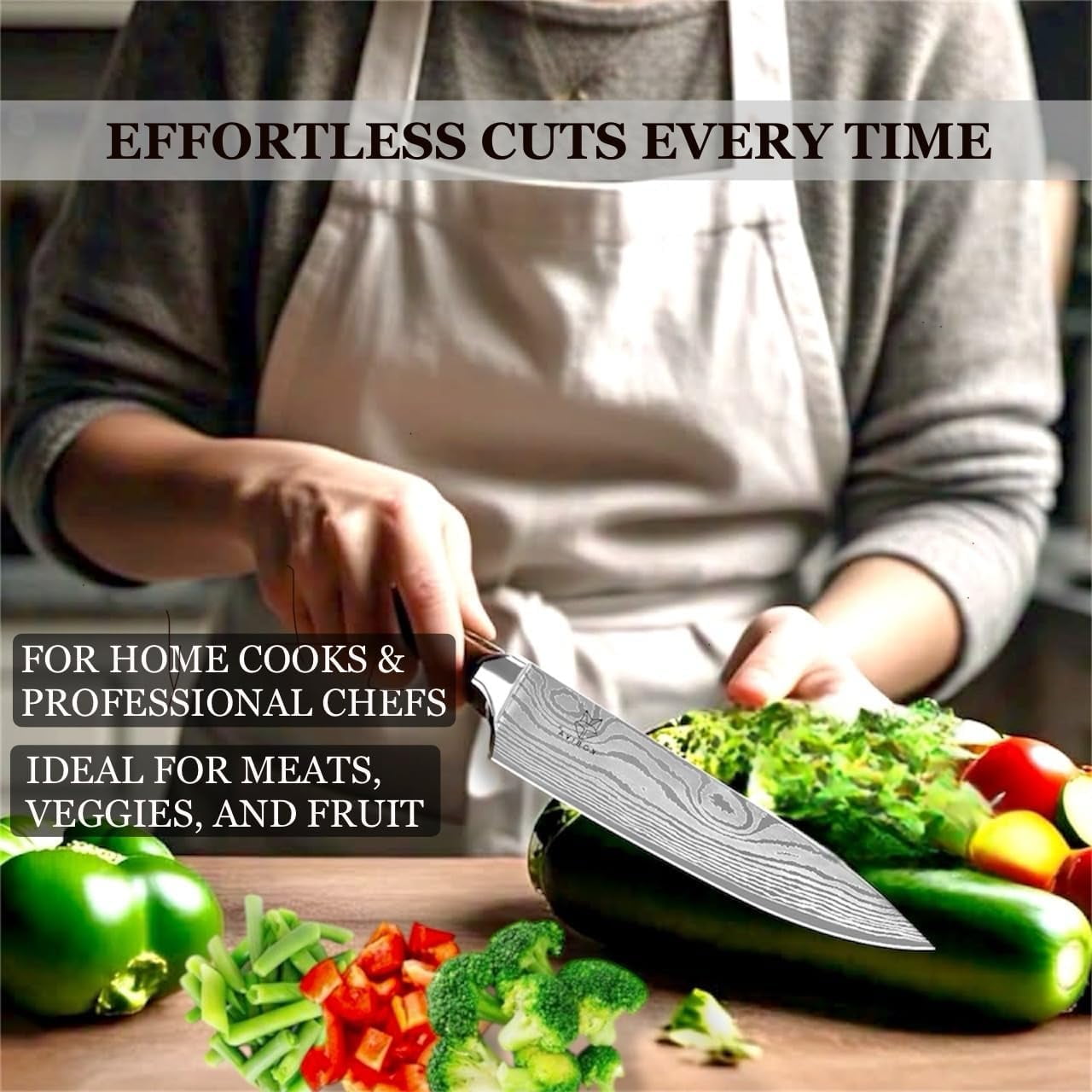 8 Inch Damascus Japanese Chef's Knife – High Carbon Stainless Steel Gyuto, Sharp Kitchen Knife for Meat, Vegetables & Fish, Ergonomic Handle, Gift Ready