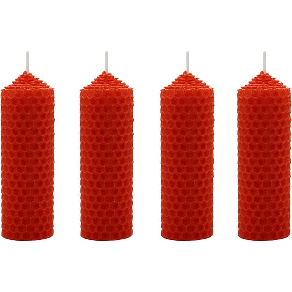 4 Set 1.25"x4" 100% Pure Natural Handmade Beeswax Honeycomb Hand Rolled Unscented Tapers Candles Red
