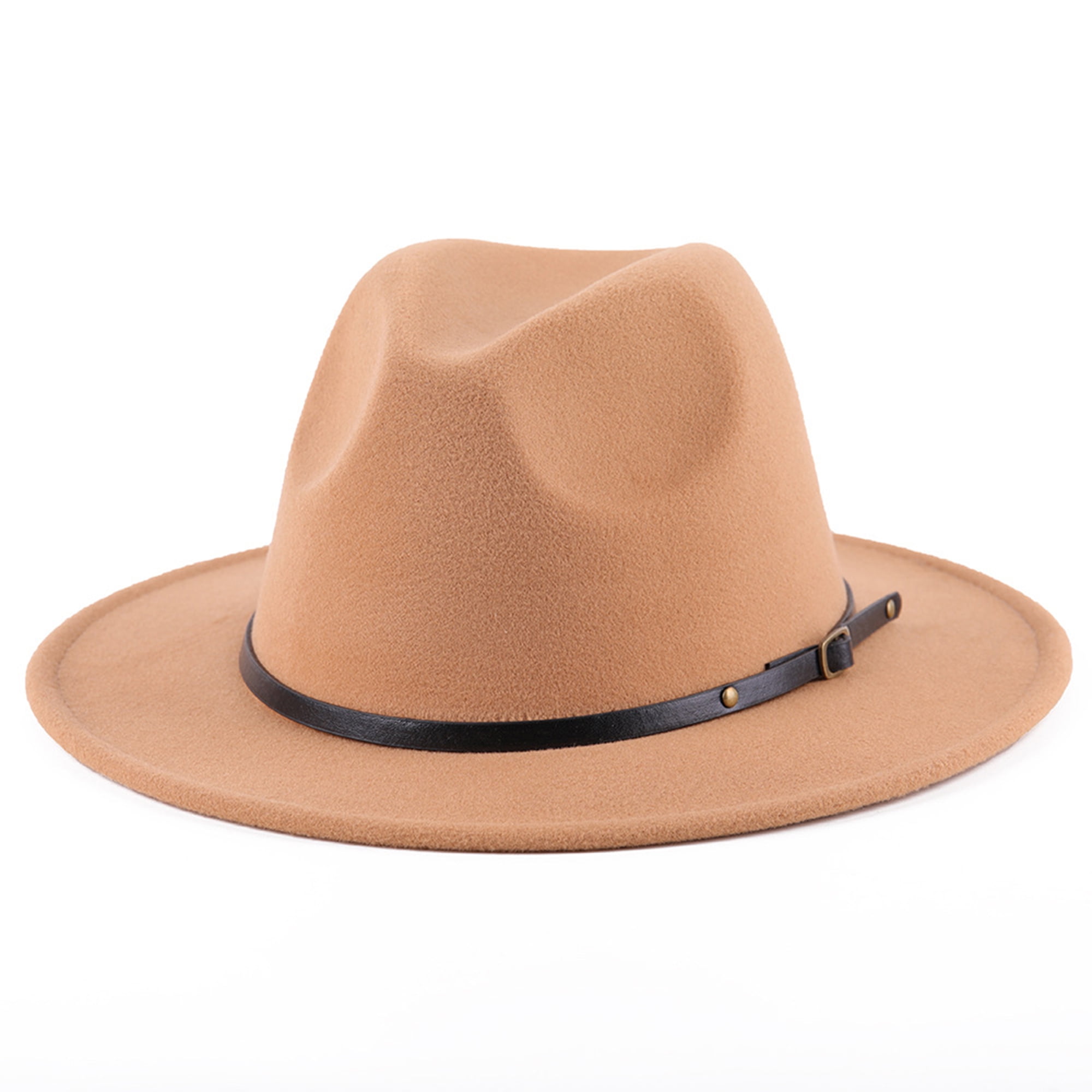 Classic Fedora Panama Hat Wide Brim Belt Buckle Fedora Hat for Women & Men 