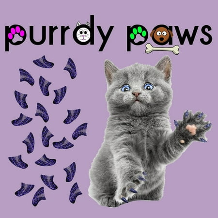 - 6 Month Supply - Purrdy Paws Violet Glitter Soft Nail Caps for Medium Cats Claws - Extra Adhesives