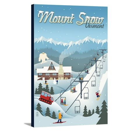 Mount Snow, Vermont - Retro Ski Resort - Lantern Press Artwork (12x18 Gallery Wrapped Stretched
