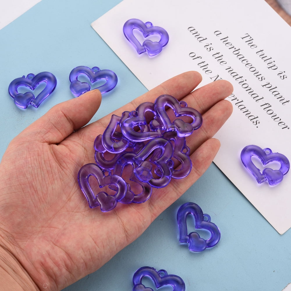 500gs Transparent Acrylic Beads Heart to Heart Medium Purple 27x34x6mm Hole: 3mm about 191pcs/500g