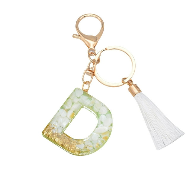 Crystal Drop Pendant Key Chain with Custom Letter and White Tassel for Bags or Keys