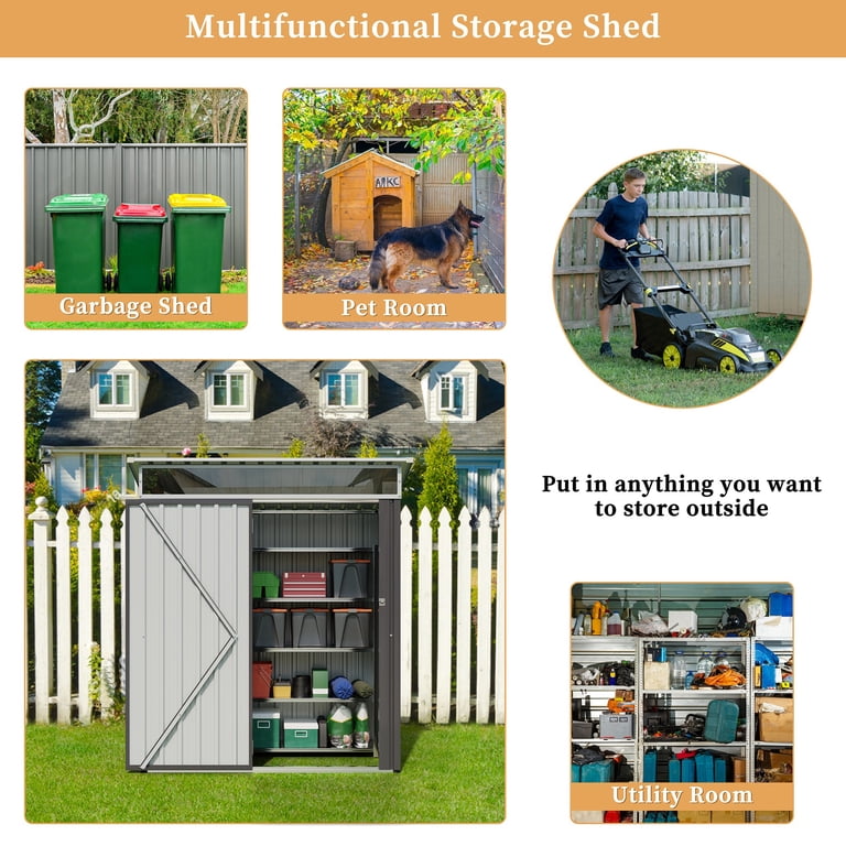Sobaniilo 5x3x6FT Outdoor Steel Storage Shed, Lockable, Waterproof