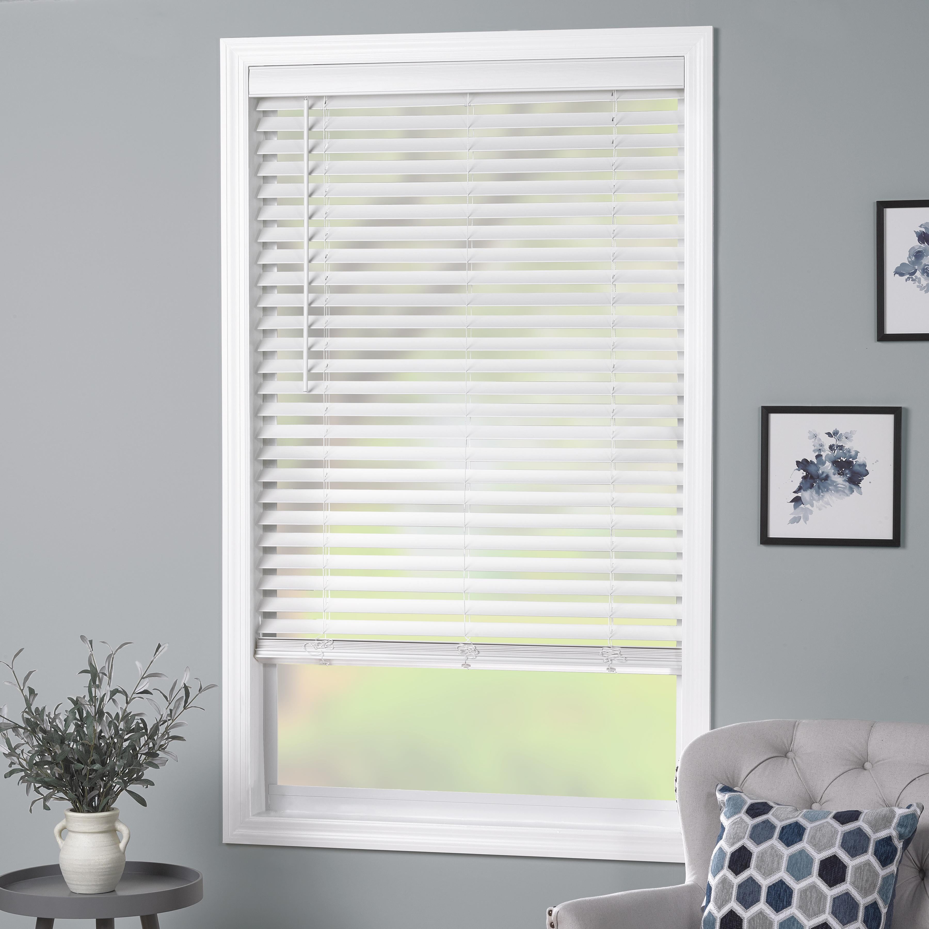 Better Homes & Gardens 2” Cordless Faux Wood Horizontal Blinds, White, 49.25" x 36"