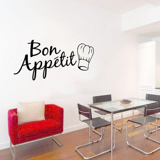 Adhesivos de pared con diseño de sombrero de chef Bon Appetit, PVC, 28 x 58 cm