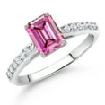 thumbnail image 2 of Gem Stone King 10K White Gold Pink Moissanite and Lab Grown Diamond Engagement Ring for Women | Emerald Cut 7X5MM | 1.18 Cttw | Available in Size 5, 6, 7, 8, 9, 2 of 4