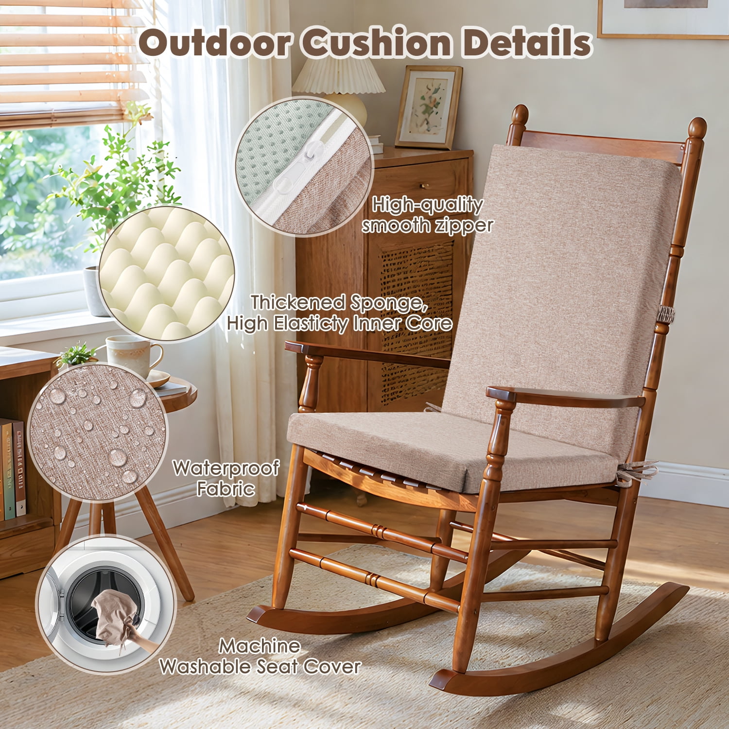 MOONORAH Outdoor Chair Cushions, 42"L x 18"W High Density Sponge with Zipped Waterproof Seat Cushion, Rectangle Patio Seat Cushion for Garden Sofa Midback Rocking Chair, Linen