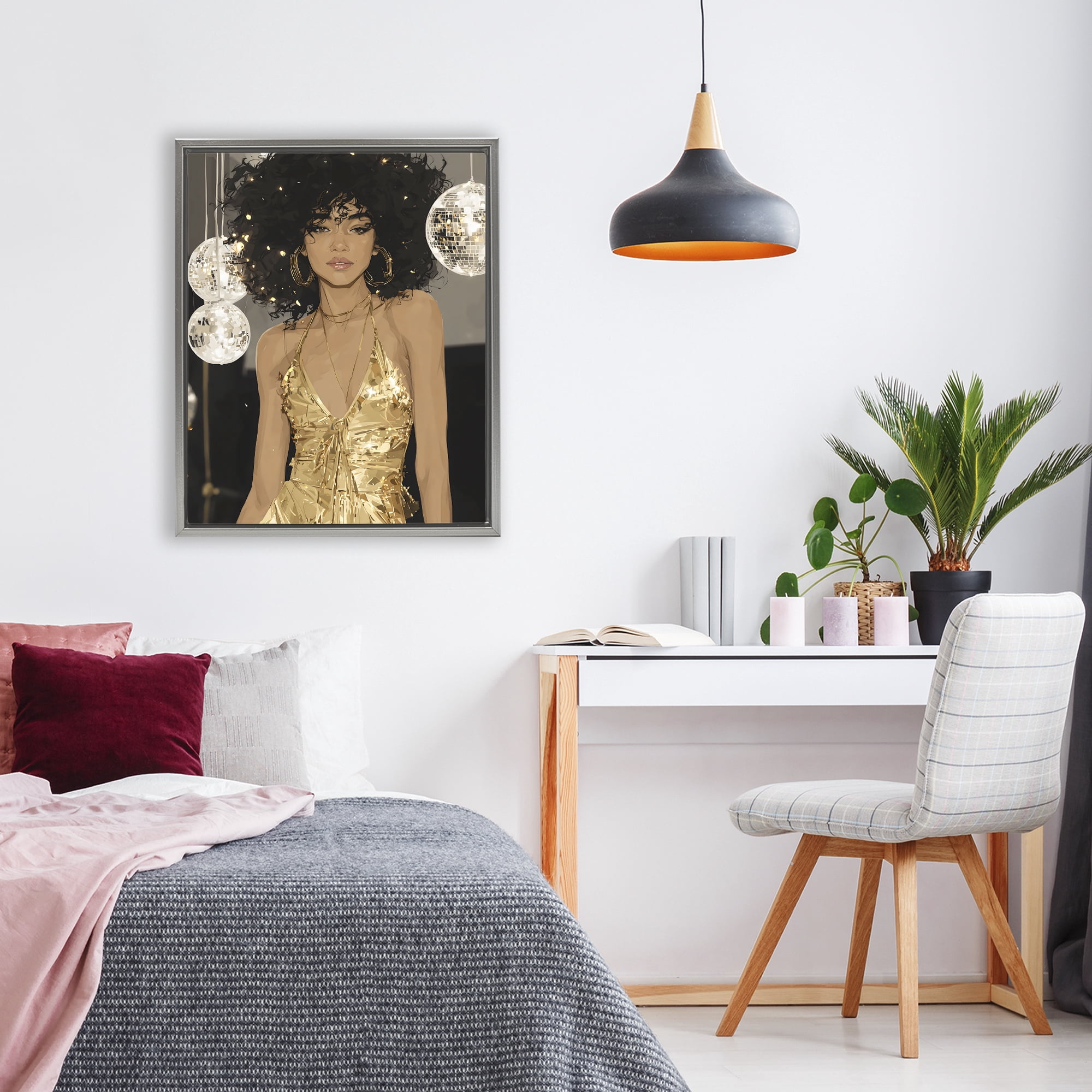 Stupell Industries Golden Disco Dream Party Gray Framed Floater Canvas Wall Art, design by Franklyn Gregory