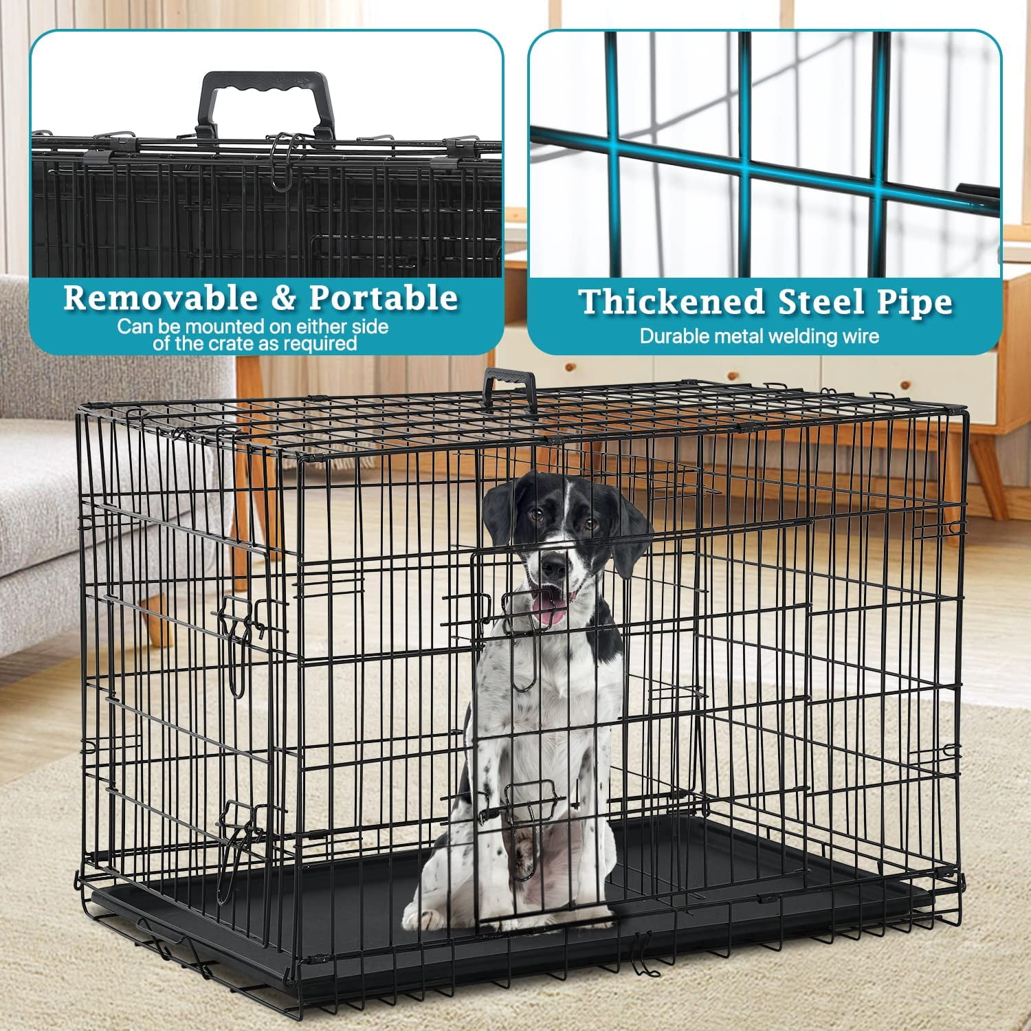Dkelincs 42 inch Heavy Duty Dog Cage Foldable Dog Crate w/2 Doors&Divider XL Dog Kennel w/Handle for Medium Puppy