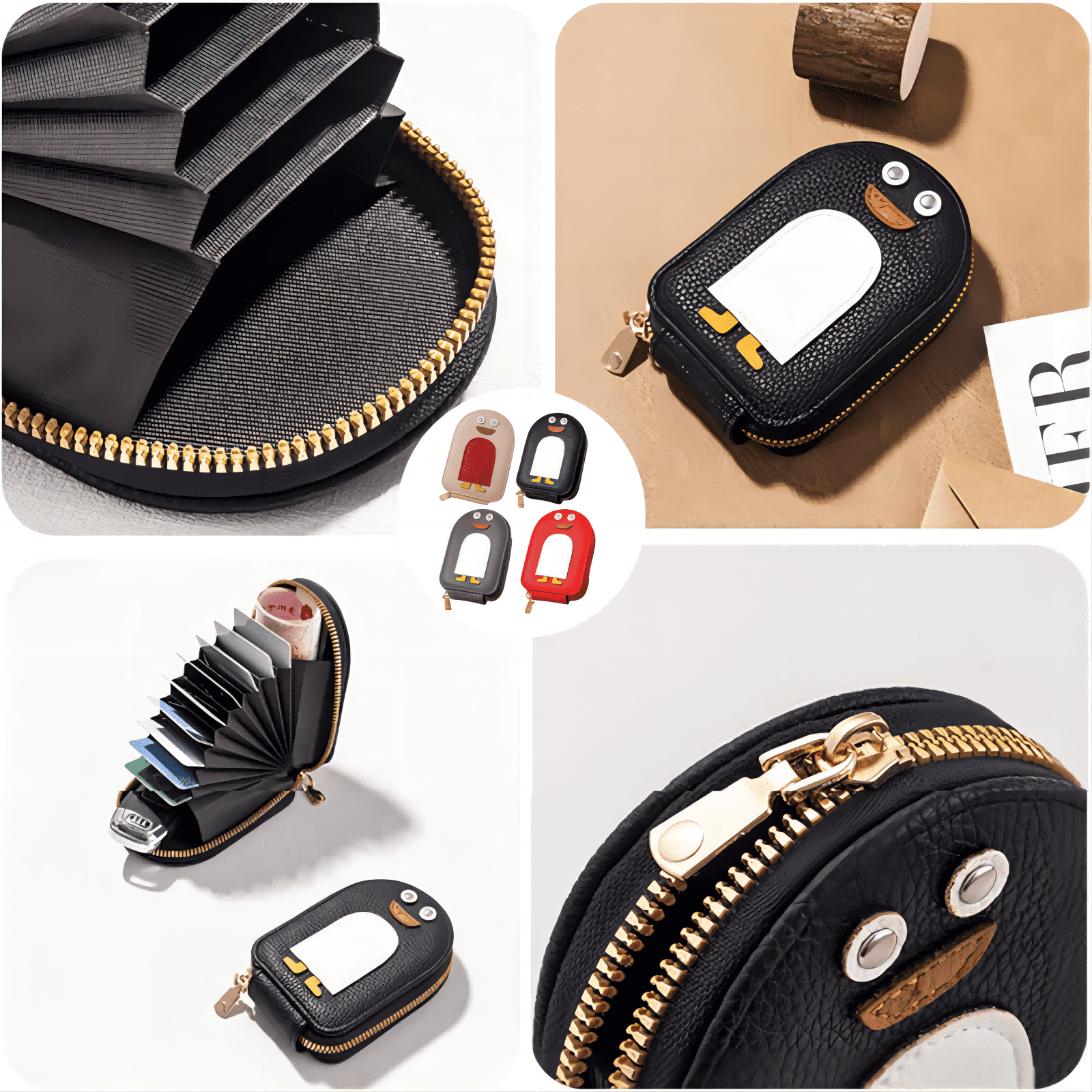 Xshelley Penguins Credit Card Coin Wallet, 2024 Newest Cute Penguin Accordion Card Wallet, Portable Penguin Card Holders, Mini Wallet Multi-slots Credit Cards Bag (Black)
