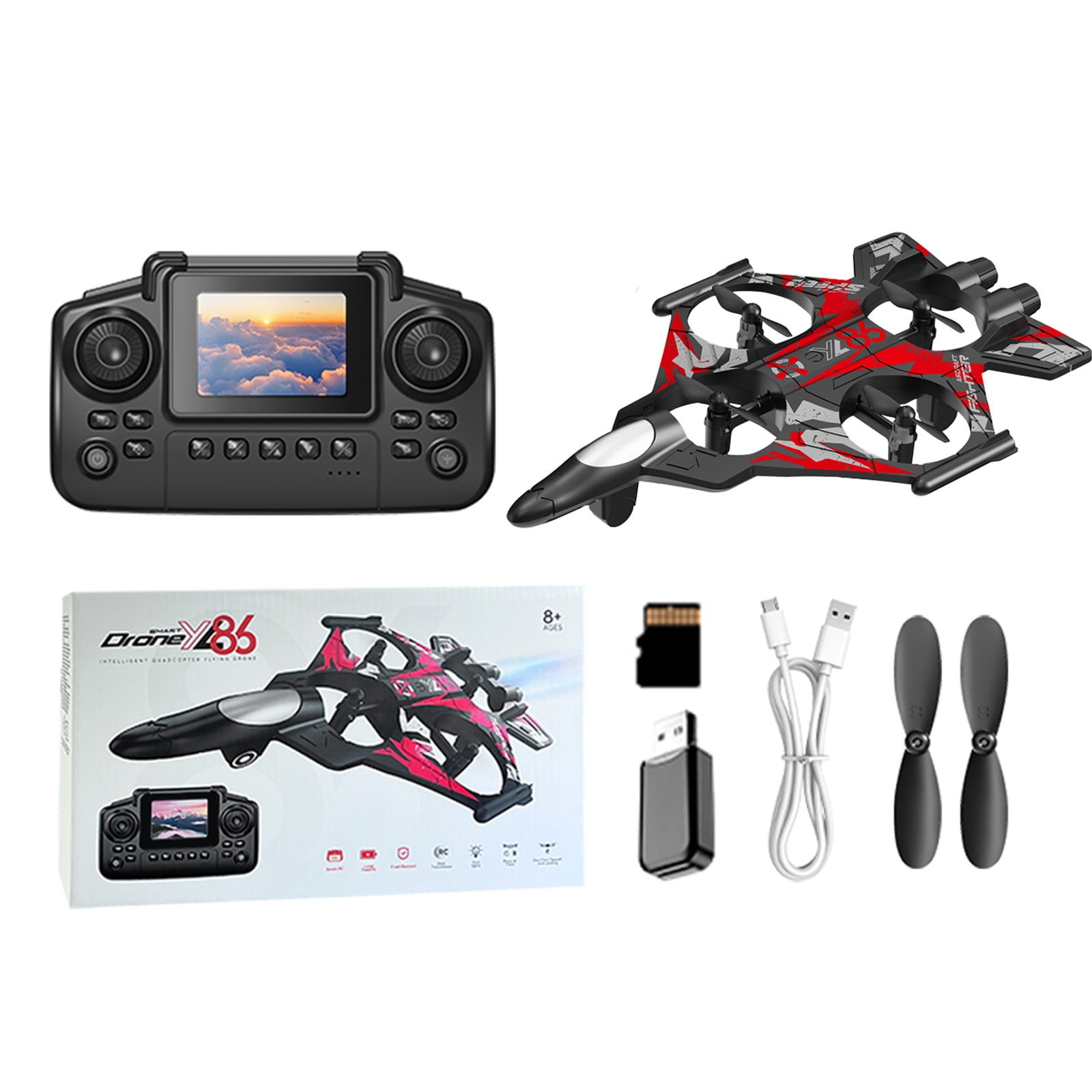 SPOORYYO RC Plane with Screen Display, Remote Control Airplane with Camera, Headless Mode, Altitude Hold and LED Lights for Beginners