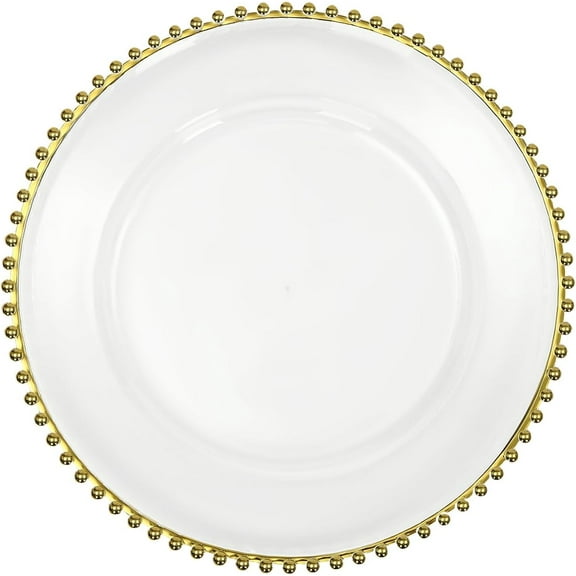25 Pack Clear Charger Plates, 12.6 Inch Table Charger Plates, Dinner Charger Plates for Home Kitchen Holiday Wedding Party Catering Event Dinner Tabletop Decor(Clear, Gold)