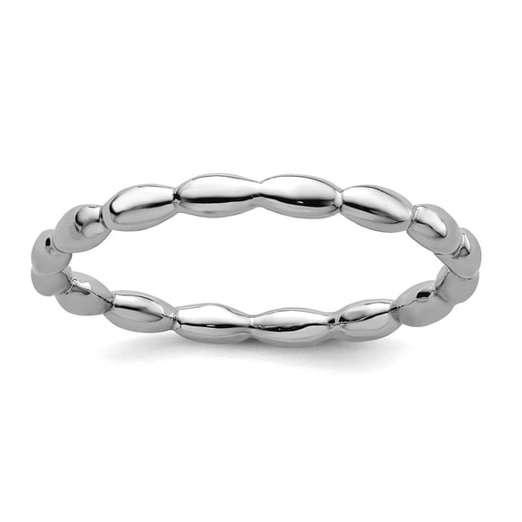 925 Sterling Silver Polished Patterned Stackable Rhodium Rice Ring Size 7 Stackable Ring for Women